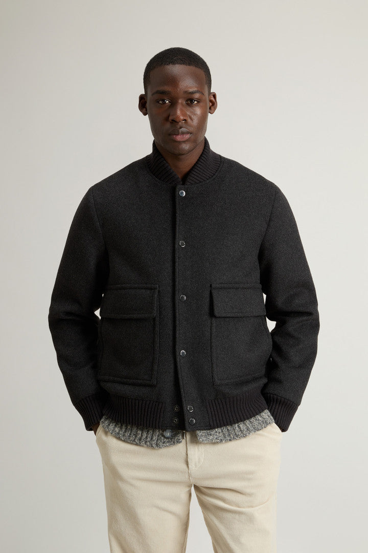 Miles Bomber Jacket in Wool Blend Dark Grey Melange