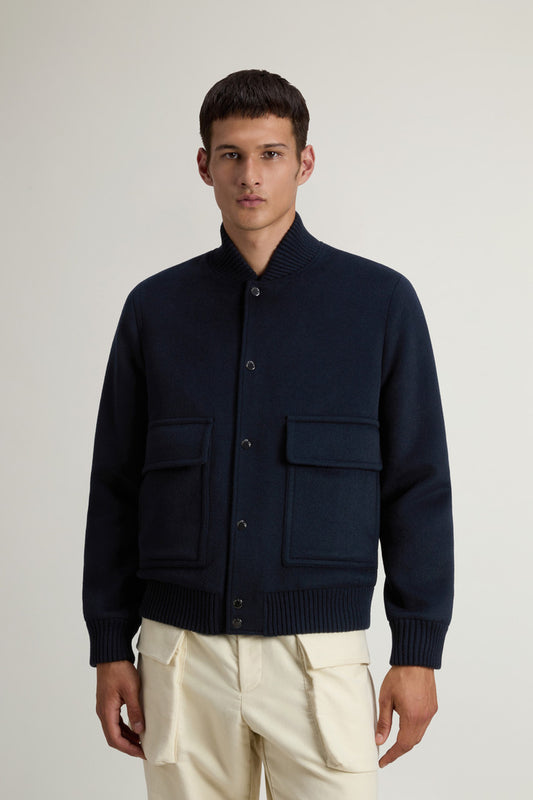 Miles Bomber Jacket in Wool Blend Melton Blue