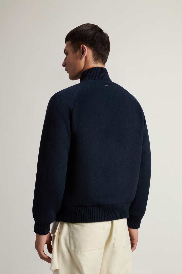 Miles Bomber Jacket in Wool Blend Melton Blue