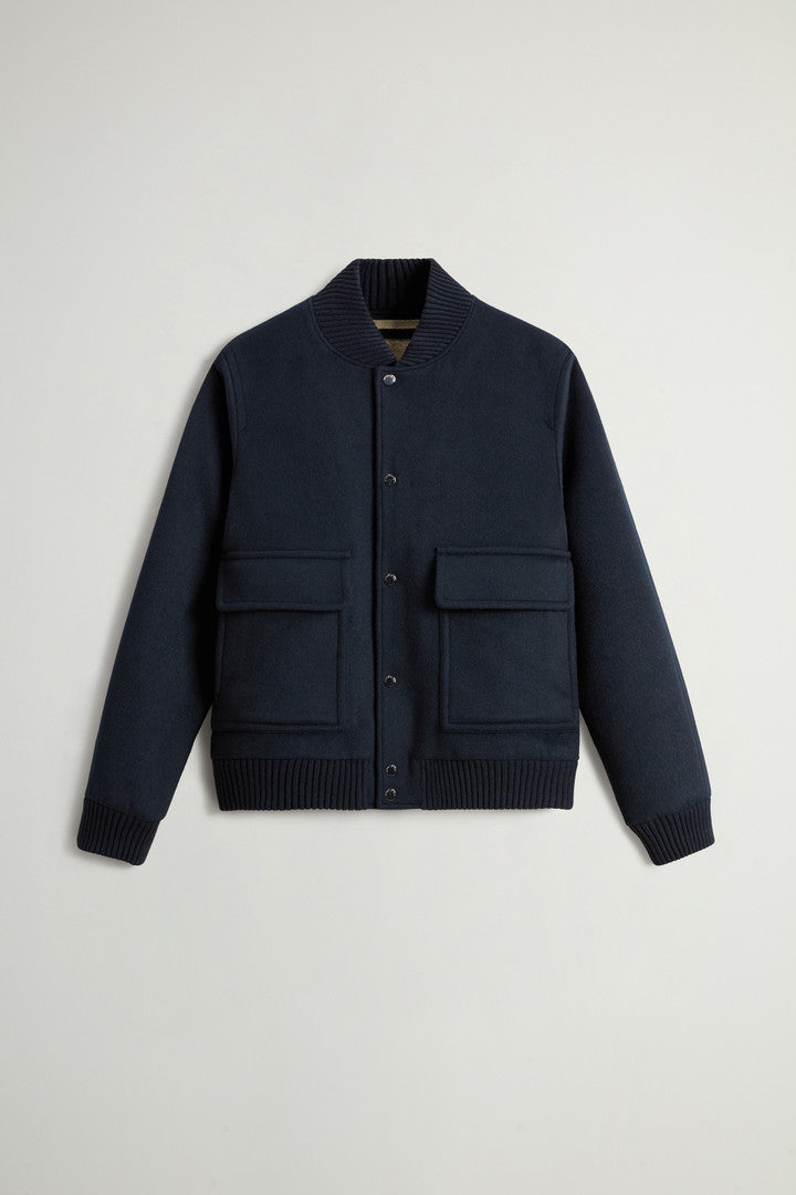 Miles Bomber Jacket in Wool Blend Melton Blue