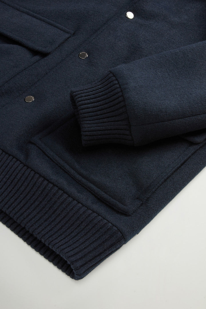 Miles Bomber Jacket in Wool Blend Melton Blue