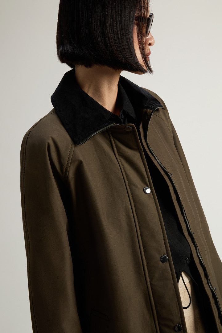 Ramar Cloth Coat with Corduroy Collar Dark Green