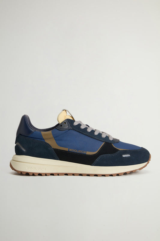 Retro Sneakers in Nylon with Leather Details Blu Blu