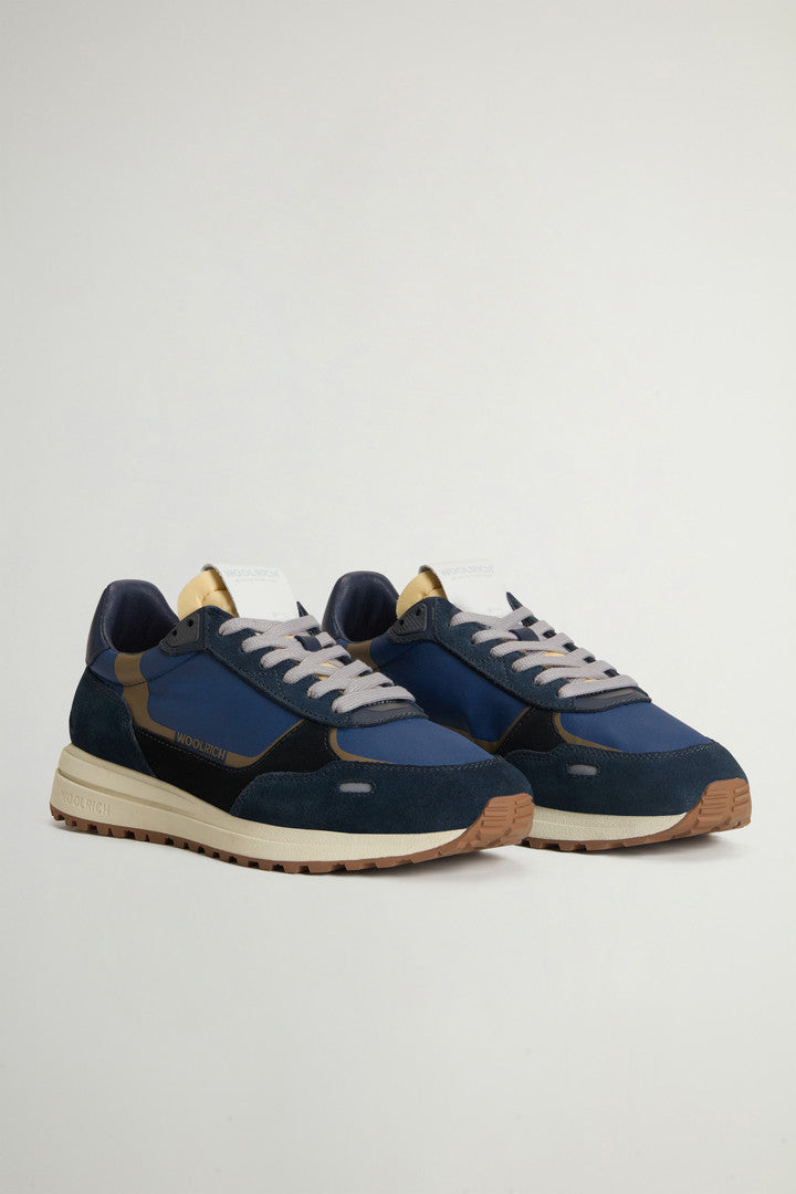 Retro Sneakers in Nylon with Leather Details Blu Blu