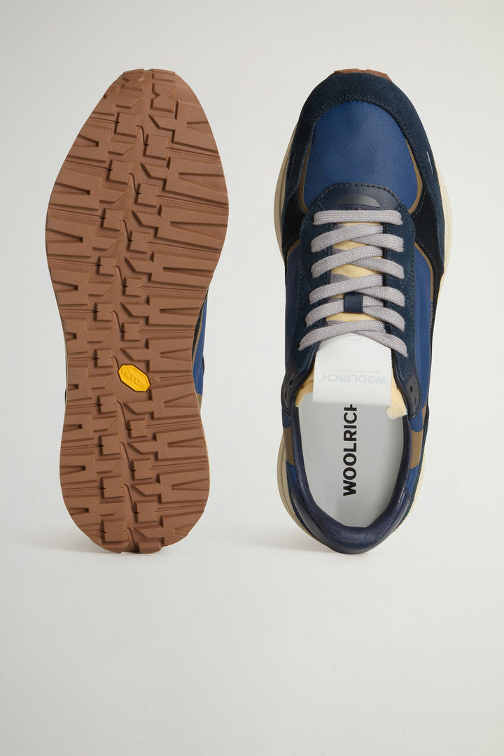 Retro Sneakers in Nylon with Leather Details Blu Blu