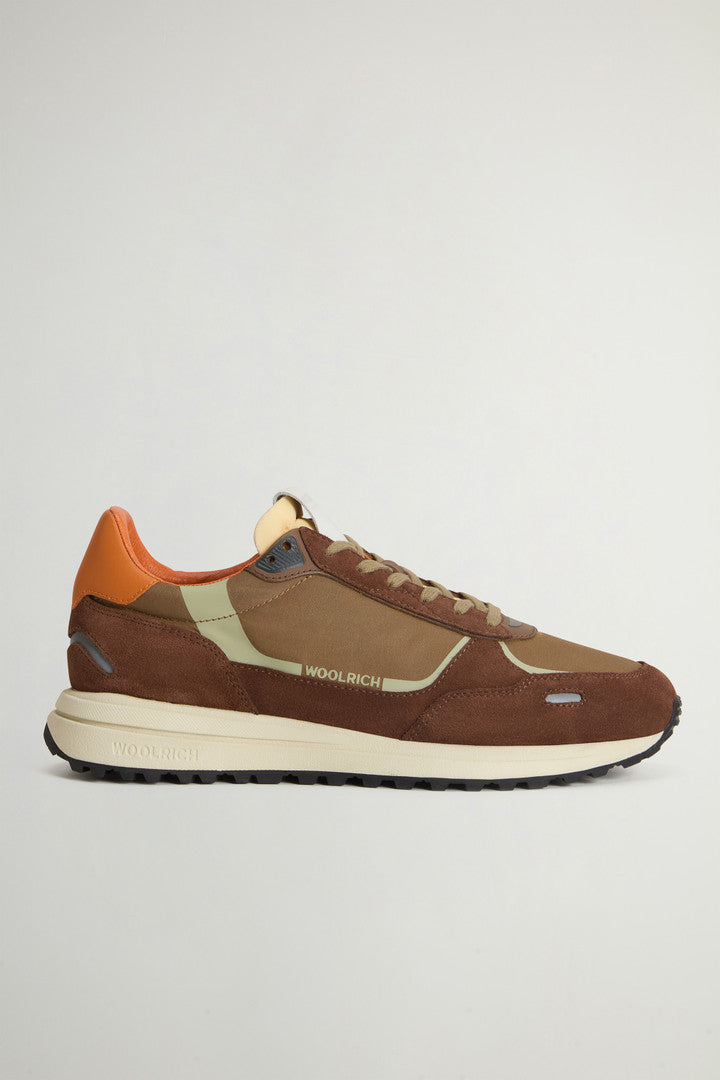 Retro Sneakers in Nylon with Leather Details Brown Brown