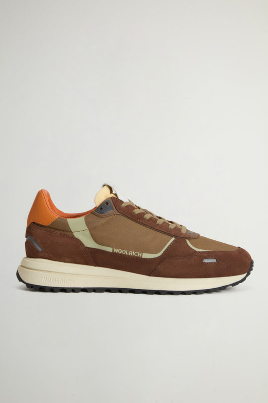 Retro Sneakers in Nylon with Leather Details Brown Brown